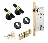 Brass Door Lever Knurled T-bar Interior Double Wood Lock Dummy Hidden 1Pcs(Key-BPVD)