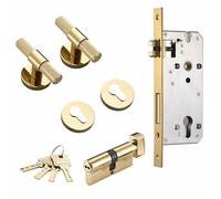 Brass Door Lever Knurled T-bar Interior Double Wood Lock Dummy Hidden 1Pcs(Key-PVD)