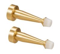 Brass Door Stop, Decorative Door Stopper Wall Protector, 3.2 inch Heavy Duty Door Stop for Wall Door Protection Sound Dampening, Solid Brass Brushed Gold with White Rubber Bumper Tip, 2 Pack