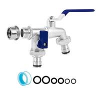 Brass Double Garden Tap - Universal 3/4 & 1/2 Inch Dual Outlet, Frost Resistant Outdoor Water Tap with 2 Hose Connectors for Patio & Lawn