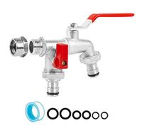 Brass Double Garden Tap - Universal 3/4 & 1/2 Inch Dual Outlet, Frost Resistant Outdoor Water Tap with 2 Hose Connectors for Patio & Lawn