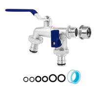 Brass Double Outlet Garden Tap Outside Tap Universal 3/4 and 1/2 inch, Brass Alloy Double Outdoor Water Tap Garden Hose Tap with Double Hose Connectors Rust and Frost Resistant