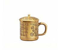 Brass Drinking Vessel Tea Cup Mug Tankard with Lidded Top and Knurled Knob Brass Feel Engraved Patterned Body Functional and Ornamental Suitable for Office Desk use Tea Breaks