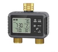 Brass Dual Outlet Automatic Watering Timer Adjustable Interval Rain Delay 1-15 Days ABS Black 117x117x56.5MM IPX5 Waterproof for Residential Garden