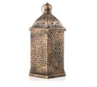 Brass Effect Moroccan Lantern, Vintage Wrought Iron Hanging LED Light for Home Garden Wedding Decor, Battery Operated(Large)