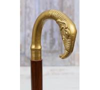 Brass Elephant Head Walking Stick - Wooden and Brass Cane - Walking Stick Gift for Grandfather - Wooden Art Work Cane