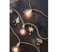 Brass Elephant, Star & Bell Garland, Antique Gold Metal Decoration, 150cm, Rustic Mantlepiece Decoration, Hanging Bohemian Wall Decoration
