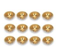 Brass Embos Diya Lakshmi Deepak for Diwali Decoration & for Pooja | Diyas Lamp for Puja Traditional Indian Oil Lamp | Handmade Golden Oil Lamp Engraved Made of Virgin Brass Metal- Pack of 12