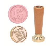 Brass Engraved Wax Stamp Set with Wooden Handle for Elegant Correspondence & Party Invitations Wooden Handle Wax Seal Stamp