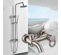 Brass Faucet Set Inch Round Top Spray Shower System 3 Modes Silver Double Lift Home Water Supply
