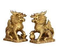 Brass Feng Shui Chi Lin Statues - 7CM Chinese Unicorn Figurines for Wealth, Prosperity & Good Luck - Perfect Home Decor for Attracting Fortune
