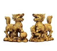 Brass Feng Shui Chi-Lin Statues - Kylin Unicorn Wealth Prosperity Figurines, 12CM Good Luck Decor for Attracting Wealth & Abundance