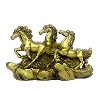 Brass Feng Shui Three Galloping Horses Statue 5.9”(L) Home Table Decor Sculpture Wealth Career Luck Decorative Figurine Business Gift Collection PTZY006