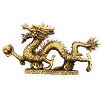 Brass Fengshui Classical Dragon Lucky Wealth Zodiac Animal Loong Statue (Golden 13.2" H)