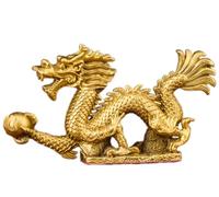 Brass Fengshui Classical Dragon Lucky Wealth Zodiac Animal Loong Statue (Golden 2.6" H)