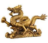 Brass Fengshui Classical Dragon Lucky Wealth Zodiac Animal Loong Statue (Golden 5.6" H)