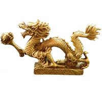 Brass Fengshui Classical Dragon Lucky Wealth Zodiac Animal Loong Statue (Golden 6.4" H)