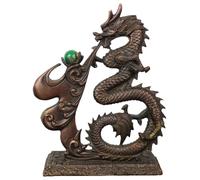 Brass Fengshui Classical Fu Dragon Lucky Wealth Zodiac Animal Loong Statue (Bronze 9.6" H)