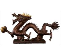 Brass Fengshui Classical Run Dragon Lucky Wealth Zodiac Animal Loong Statue (Purple Bronze Gilt 35" L)