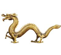 Brass Fengshui Classical Runing Dragon Lucky Wealth Zodiac Animal Loong Statue (Golden 3.6" H)