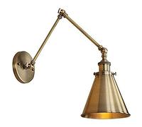 Brass Finish Adjustable Edison Industrial Wall Sconce Vintage Wall Lamp Classic Nostalgic Swing Arm Wall Light Mounted Lighting Cone Shade for Living Room Bedroom Dining Room Kitchen Made in China