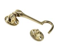 Brass Finish Cabin Hook Silent Pattern 50mm (2 Inch) - Hook And Eye Latch For Securing Wooden Gates, Doors Sheds - 1Pack