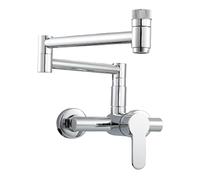 Brass Folding Stretch Sink Faucet - Wall Mounted Hot & Cold Kitchen Mixer Tap with Rocking Arms & Double Switch, Chrome Finish, Ideal for Pot Filling and Kitchen Use