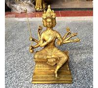 Brass Four-Faced Buddha Sculpture Hand-Carved Feng Shui Statue Crafts Home Decoration