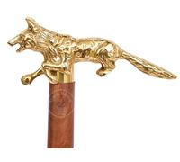 Brass Fox Handle Walking Stick Cane Shaft Wood Cane Handle Vintage Stick Three FOLD Shaft Men & Women Useing for Party Wear & Decorative Gifts