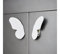 Brass Furniture Handles Butterfly Pastoral Style Gold Black Pulls no Punching Children's Room Wardrobe Dresser Cabinet Knobs(White-1)