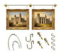 Brass Gallery Rail System - Metal Ture Rail Hanging Kit for Canvas Prints & Wall Art Display 60" Chain (152cm) 55" Long (140cm) - Perfect for Home Decor