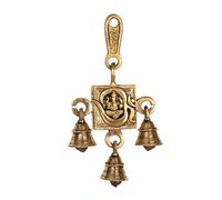 Brass Ganesh Latkan with Bells Decorative Hanging Pital Religious Decor Items Temple Home Office for Main Entrance Gate Door Wall Decoration and Gifting (Brass Om Ganesh Latkan)