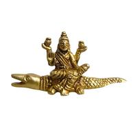 Brass Ganga MATA Idol Sitting on Crocodile Small Maa Ganga Statue 2 inch India's Most Sacred River Hindu Goddess Idol Sculpture Collectible Figurine for Temple Puja Home Decor Office Gift