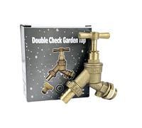 Brass Garden Bib Tap with Double Check Valve System, Wall Mount Installation, Polished Gold Finish, 1/2 Inch Connection