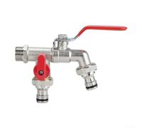 Brass Garden Hose Faucet Outdoor Thread 1 In 2 Out Dual Outlet for Irrigation and Watering Tasks Compatible with Most Standard Hoses (A)