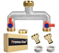 Brass Garden Hose Splitter, 1/2 inch and 3/4",2 Way Tap Connector with On/Off Valves and Extended Handle, Hose Pipe Splitter Wide Can Mounting Two Water Timer Meanwhile