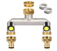 Brass Garden Hose Splitter, 1/2 inch and 3/4", 2 Way Tap Connector with On/Off Valves and Extended Handle, Hose Pipe Splitter Wide can Mounting Two Water Timer Meanwhile (2-Way)