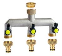 Brass Garden Hose Splitter, 1/2 inch and 3/4", 3 Way Tap Connector with On/Off Valves and Extended Handle, Hose Pipe Splitter Wide can Mounting Two Water Timer Meanwhile (3-Way)