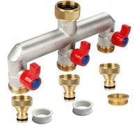 Brass Garden Hose Splitter, 1/2 inch and 3/4", 3 Way Tap Connector with On/Off Valves and Extended Handle, Hose Pipe Splitter Wide Can Mounting Two Water Timer Meanwhile