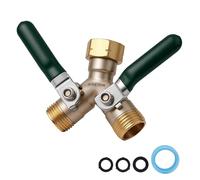 Brass Garden Hose Splitter 2 Way Heavy Duty Adapter Y Splitter with Shut-off Valve Tap Splitter 3/4" GHT Thread Connector and Extended Handle