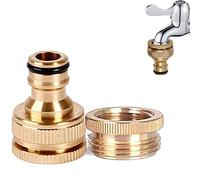Brass Garden Outdoor Hose Tap Connector G 1/2 Inch Thread Female to GHT 3/4 Inch Adapter 2-in-1 Threaded Quick Connector for Hosepipe Fittings, Water Threaded Faucet Adapter