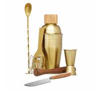 Brass Gold 6 Piece Cocktail Set Alcohol Drink Making Mixer Bar Accessories