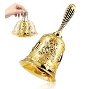Brass Gold Hand Bell - Super Loud Service Bell for Seniors, Teachers, Classroom, Game, Meditation and Dinner - Tibetan Style for Home, Wedding, School, Hotel, Mother's Day