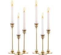 Brass Gold Metal Taper,Buithafu 6pcs Candle Holders Candlestick Holders, Vintage Modern Decorative Centerpiece Candle Sticks Holder for Table Mantel Wedding Christmas Party Housewarming Gift