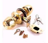 Brass Gold Steel Door Lock Round Knob Set Entrance Bathroom Bedroom with Key