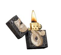 Brass Grinding Wheel Lighter, Portable Flip-Top Kerosene Lighter, Double-Sided Embossed Design, for Men