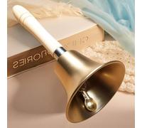 Brass Hand Bell, Super Loud Solid Brass Hand Call Bell with Wooden Handle, Handbells for Ringing at Wedding, Teacher Classroom Bell, Service Bell Call, Hand Bell for Seniors Bedside, Dinner Bell