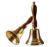 Brass Hand Bell with Wooden Handle - School Bell for Teachers, Classrooms, Seniors, Churches, Outdoor Events - Loud & Clear Ringing Sound - 6.8 Inch Solid Call Bell