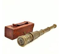 Brass Handheld Telescope with Leather Case, 10X Zoom, VINTAGE Style, Sailor Pirate Telescopes, Gifts for Collector, To Son, Birthday Communioin Present