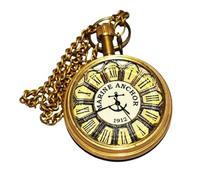 Brass Handmade Marine Anchor Pocket Watch with Chain Nautical Style Working Watch